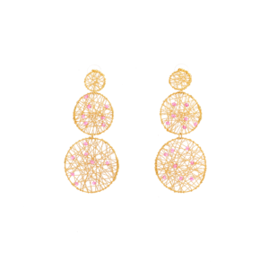 Aretes Dorado – Aretes Círculos – Cristales Rosados